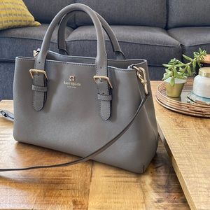 Gray Kate Spade bag, wear as tote or with a long strap
